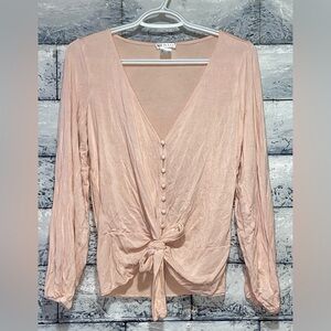 VENUS Tie-Front Button Up Blouse Pink Medium